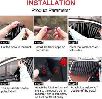 4 Pack Slidable Magnetic Car Side Window Sun Shade Curtain