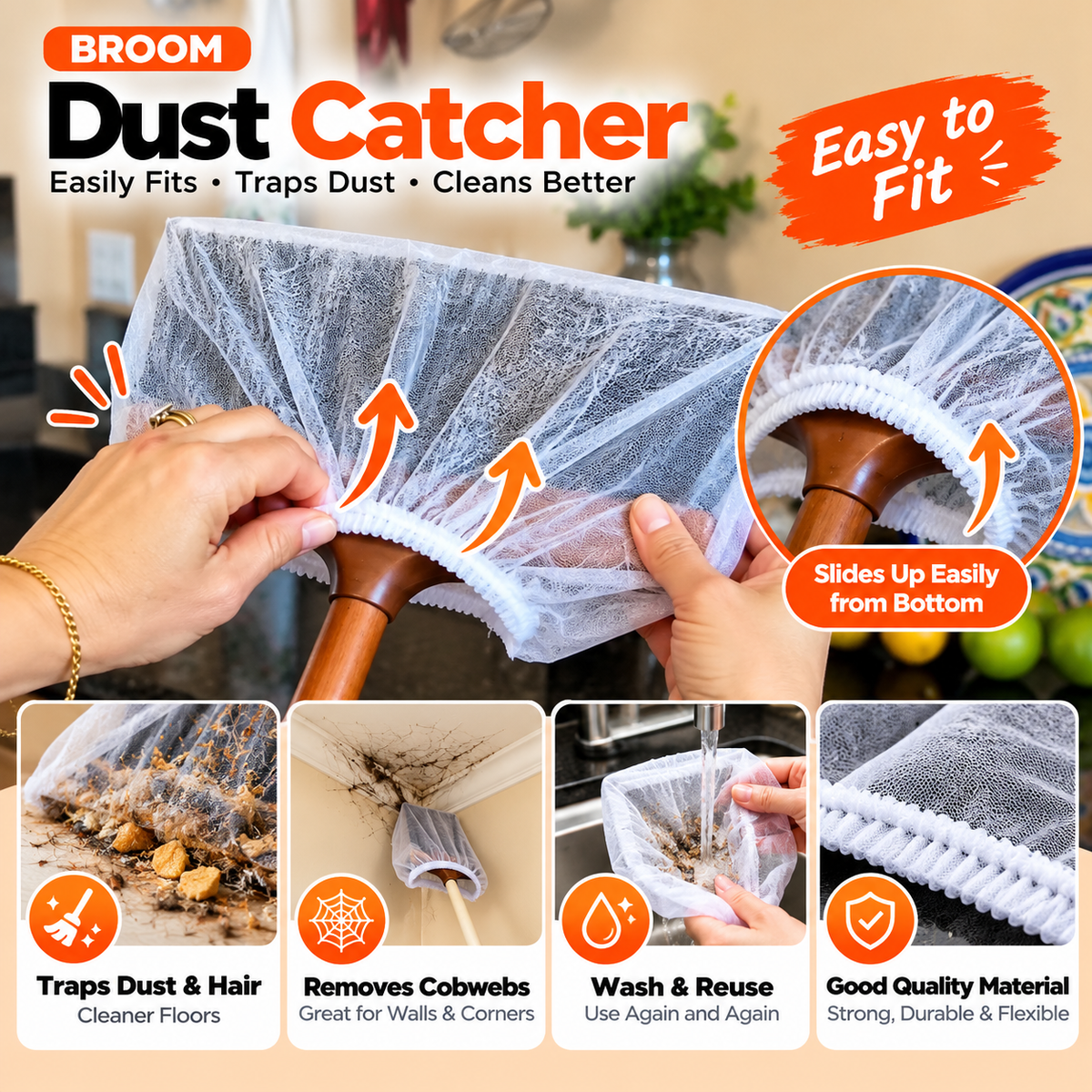 Reusable Broom Dust Catcher Net