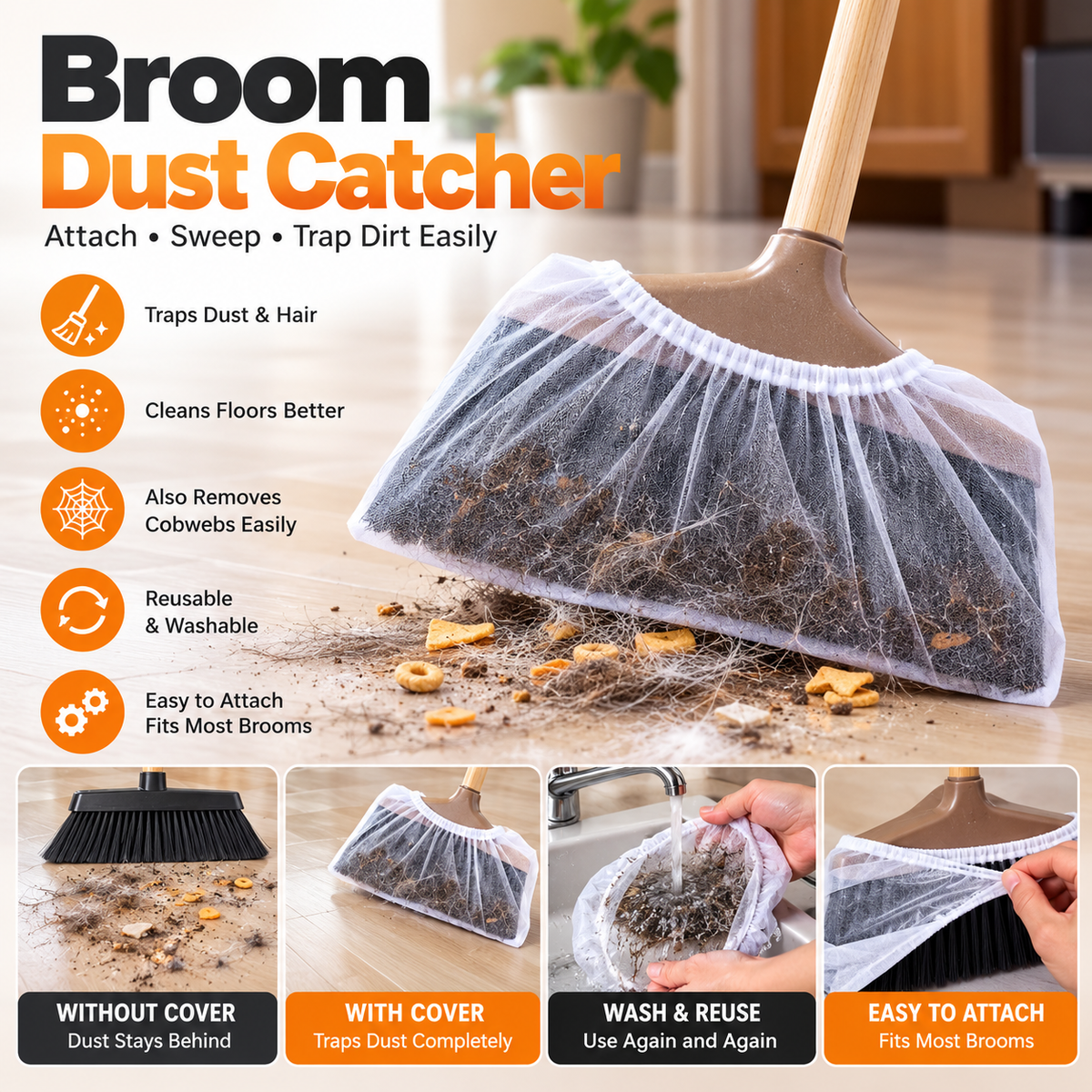 Reusable Broom Dust Catcher Net