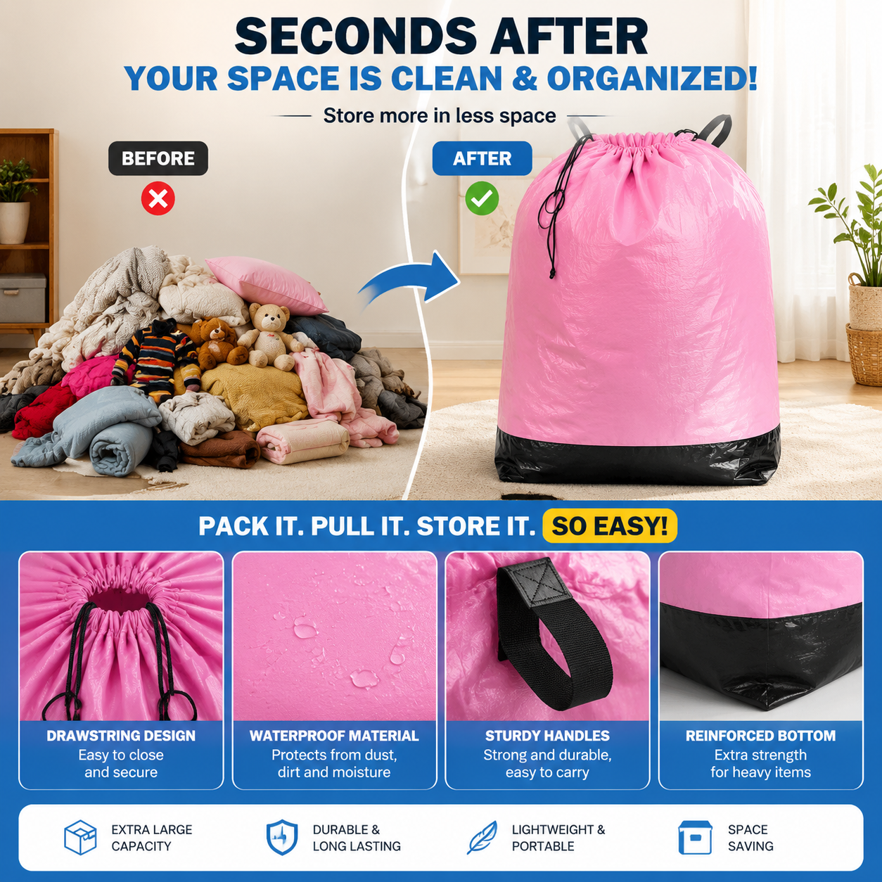 🔥 Hot Selling Extra Large Capacity Drawstring Storage Bag