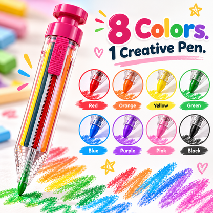 🌈8-in-1 Retractable Multicolor Crayon Pen 🖍️✨