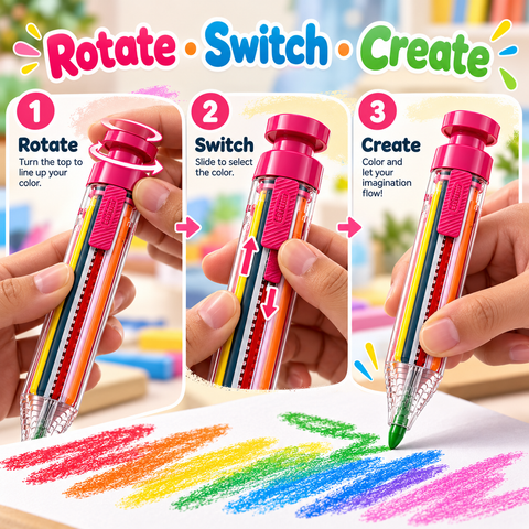8-in-1 Retractable Multicolor Crayon Pen 🖍️✨