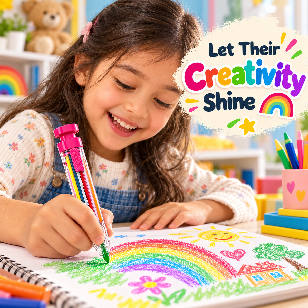 🌈8-in-1 Retractable Multicolor Crayon Pen 🖍️✨