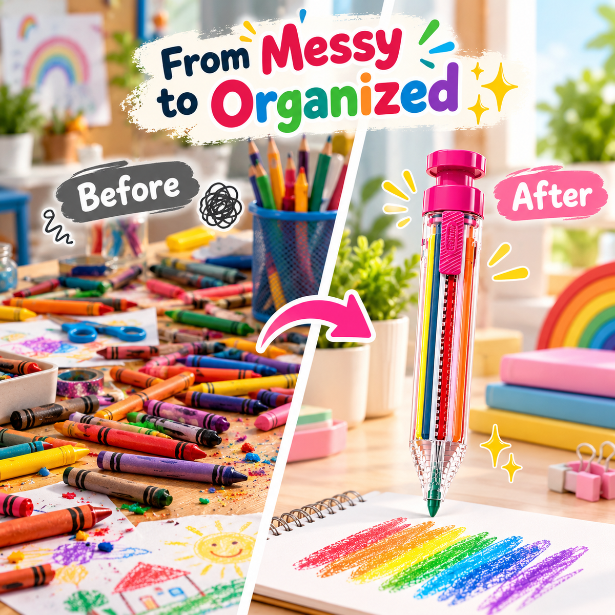 🌈8-in-1 Retractable Multicolor Crayon Pen 🖍️✨