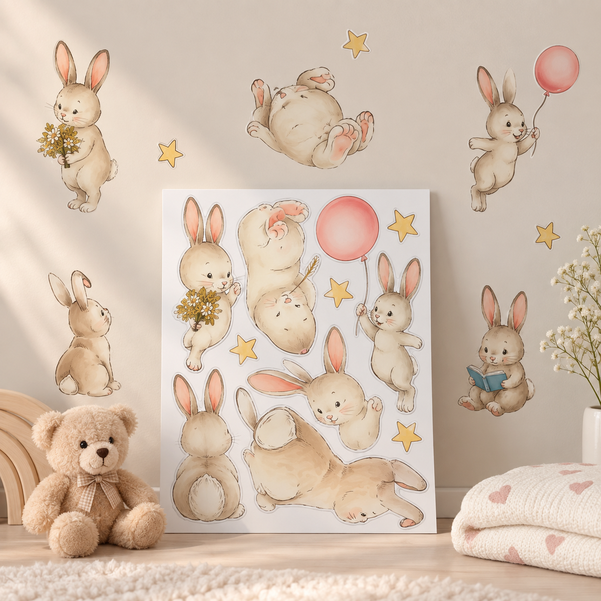 Dreamy Bunny & Star Reusable Wall Decals 🐰⭐✨