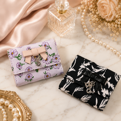 Elegant Floral Bow Charm Wallet