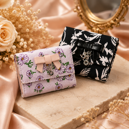 Elegant Floral Bow Charm Wallet