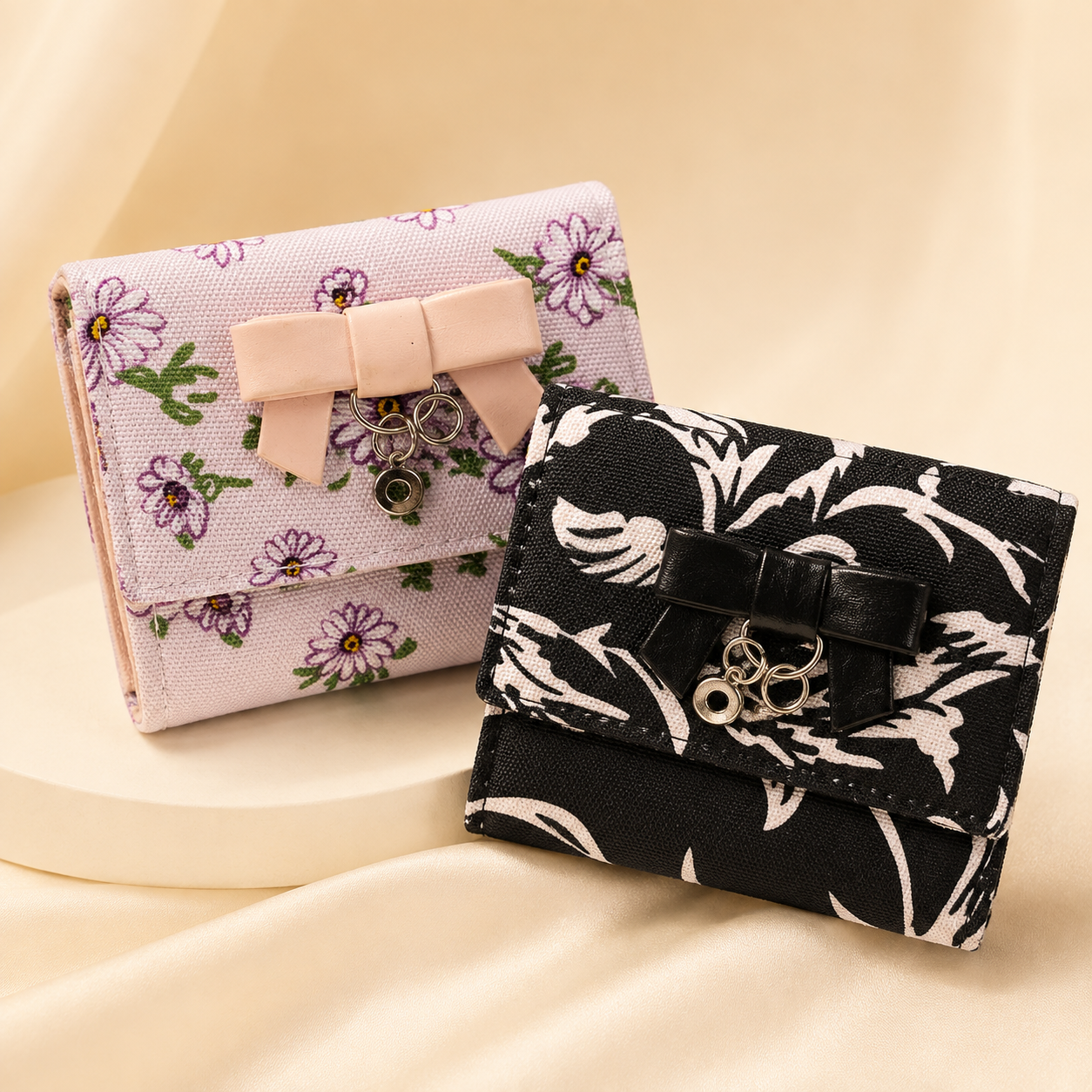 Elegant Floral Bow Charm Wallet