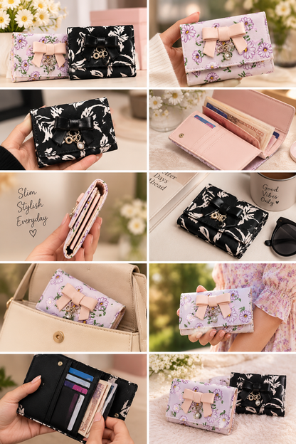 Elegant Floral Bow Charm Wallet