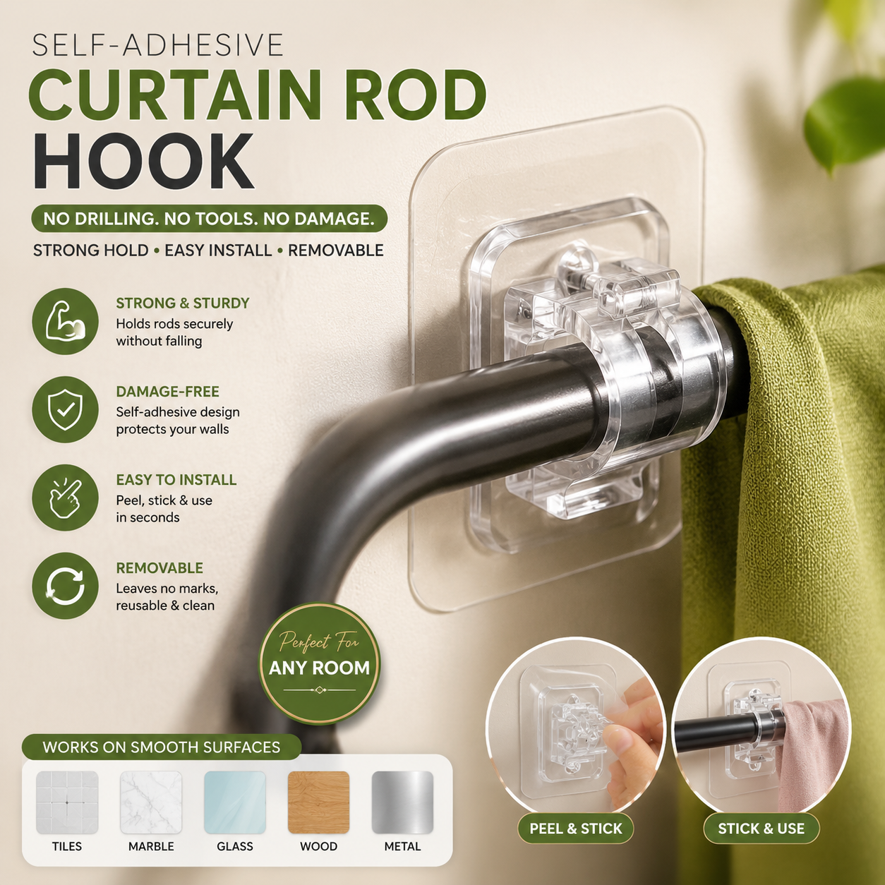 Universal Curtain Rod Holder – Easy Wall Mount Solution