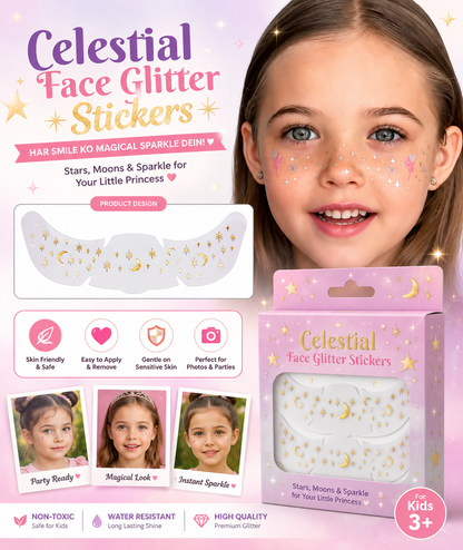Magic Moon & Stars Face Glitter Stickers for Kids 🌙⭐