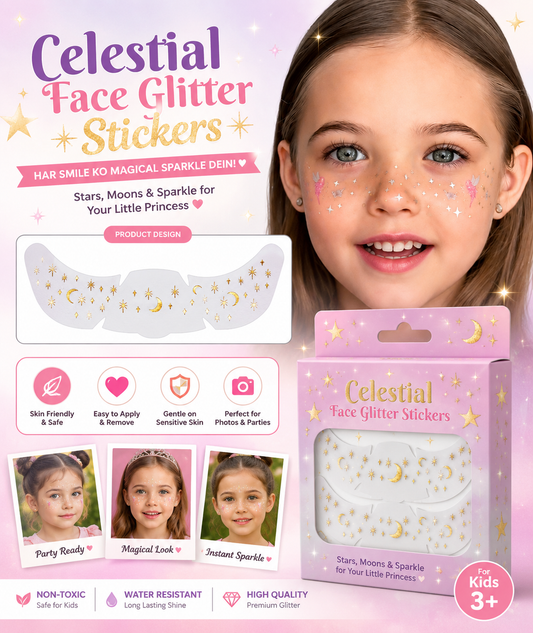Magic Moon & Stars Face Glitter Stickers for Kids 🌙⭐