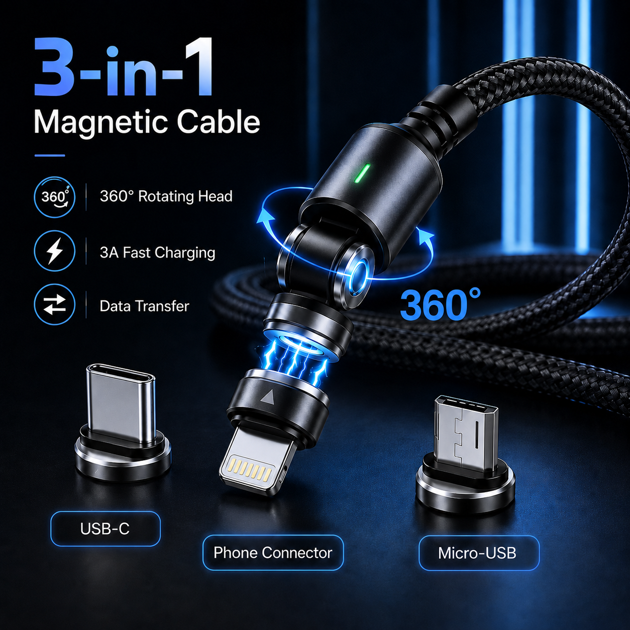 3-in-1 Magnetic Fast Charging Cable