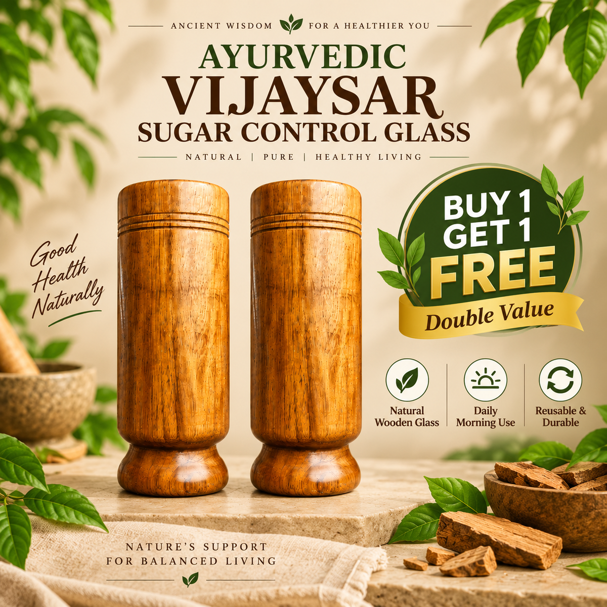 Ayurvedic Vijaysar Wood Sugar Control Glass