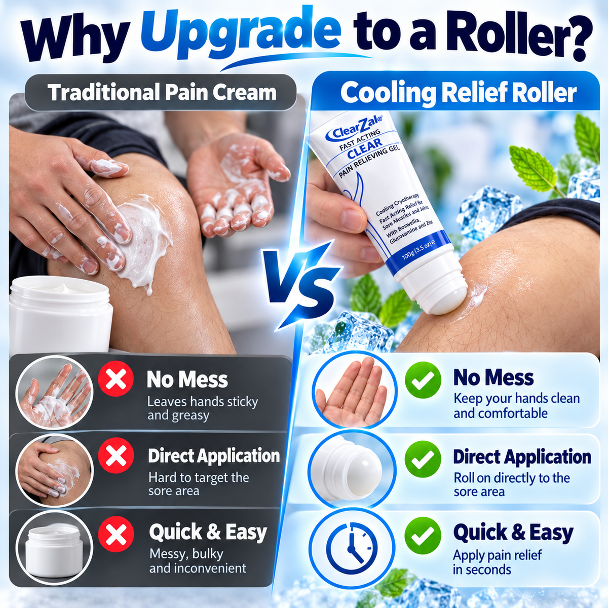 ClearZale Fast-Acting Cooling Pain Relief Roll-On Gel