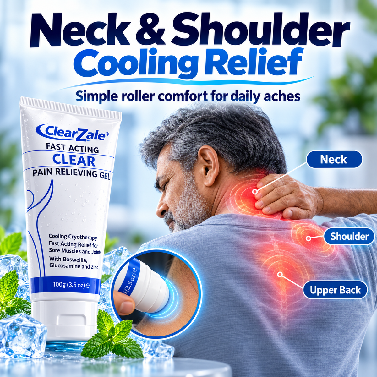 ClearZale Fast-Acting Cooling Pain Relief Roll-On Gel