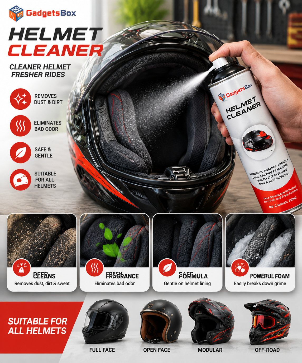 Helmet Cleaner Spray – Deep Clean & Fresh Ride 🏍️ (Original)