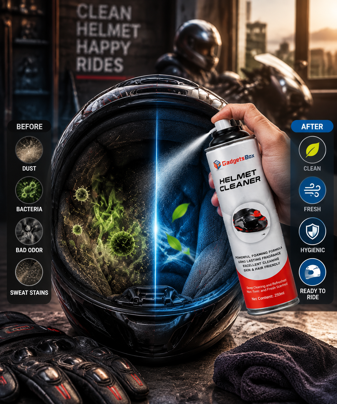Helmet Cleaner Spray – Deep Clean & Fresh Ride 🏍️ (Original)