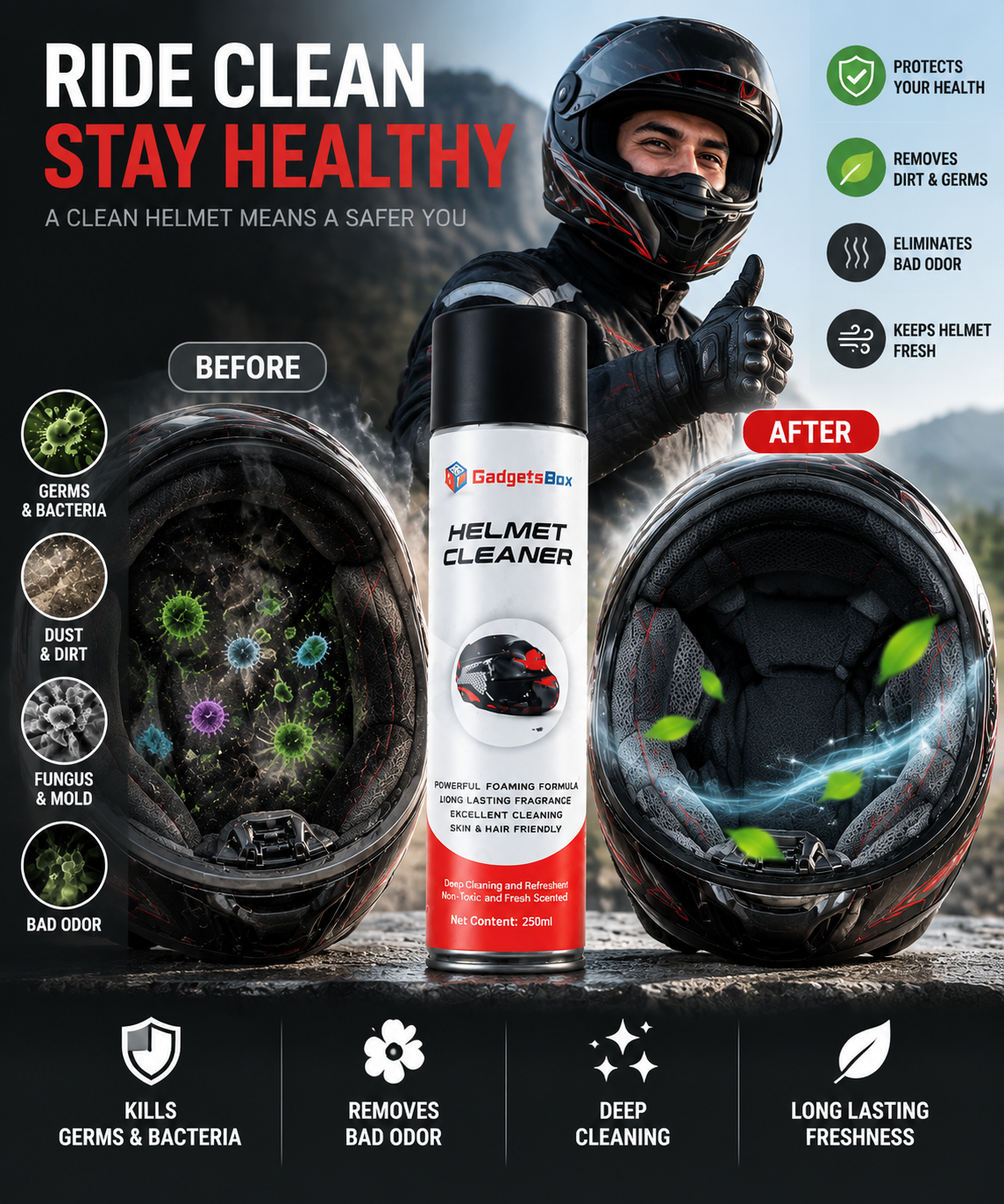 Helmet Cleaner Spray – Deep Clean & Fresh Ride 🏍️ (Original)