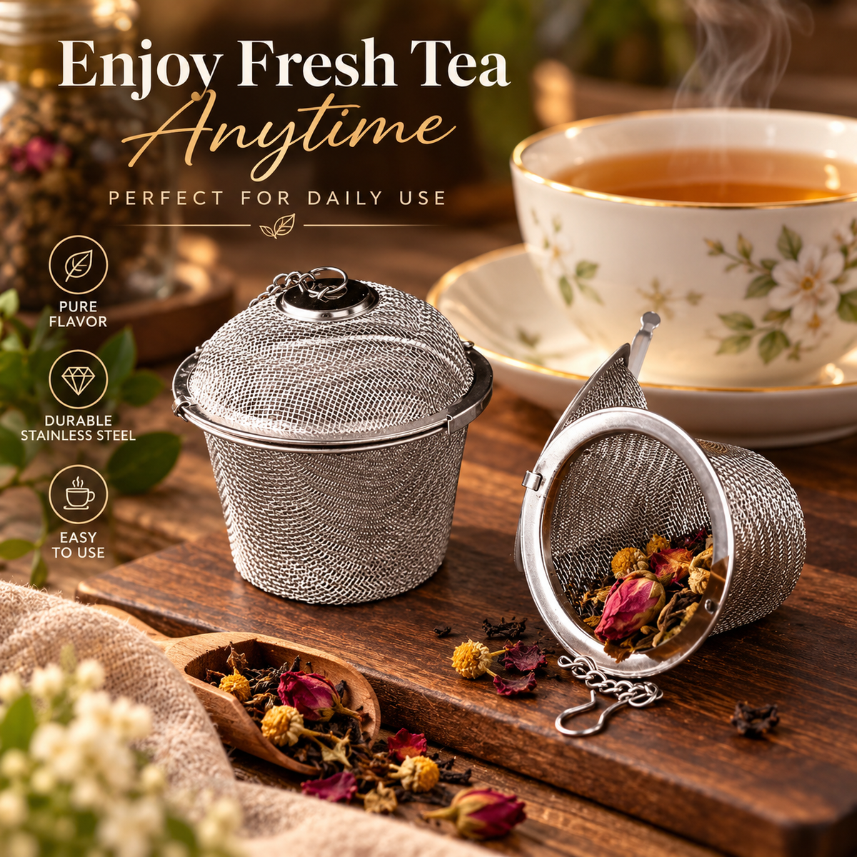 Portable Reusable Eco-Friendly Stainless Steel Tea Infuser