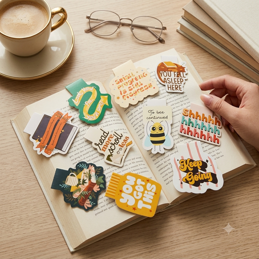 bee-themed magnetic bookmarks