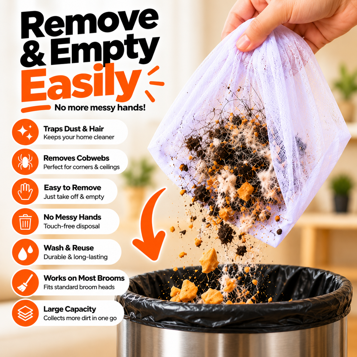Reusable Broom Dust Catcher Net
