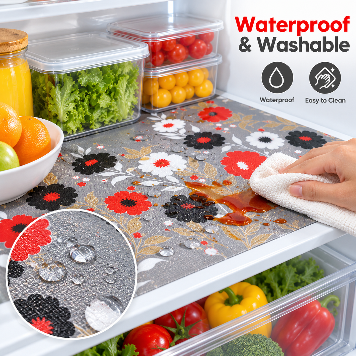 🌸 Floral FreshGuard Refrigerator Shelf Mats