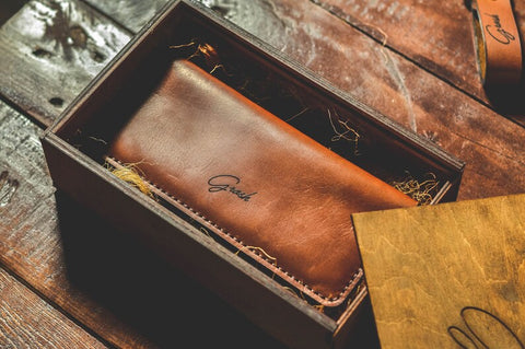 Long personalized Leather Wallet for men