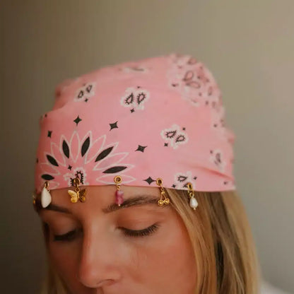 Pink Bandana Hijab with Charm Chain Accessories 💗✨