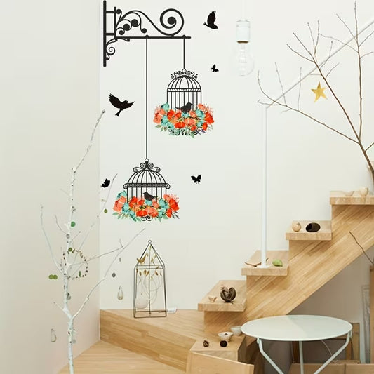 Bird Floral Cage Wall Sticker