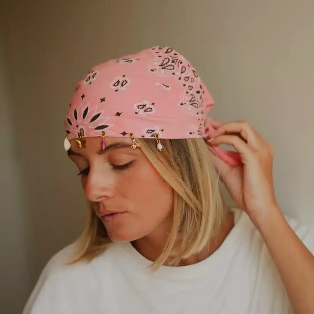 Pink Bandana Hijab with Charm Chain Accessories 💗✨